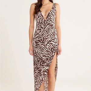 NWT Revolve- Rumer the label - Elegant Asymmetrical Zebra Print Dress